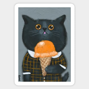 Cat With Pumpkin Ice Cream Sticker